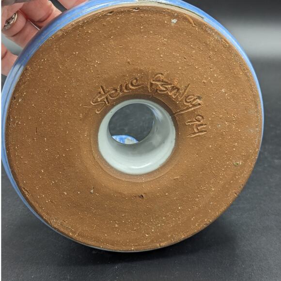 Vintage Hand Thrown Pottery Oil Lamp Signed Steve Fishley 94 White Blue 5 Necks - Picture 4 of 12